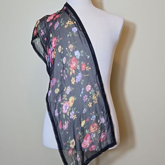 Lauren Ralph Lauren 100% Silk Dark Floral Scarf Green Label Heritage Old Money - Picture 7 of 14